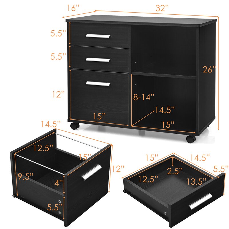 Ebern Designs Classeur latéral mobile à 3 tiroirs Nis Wayfair Canada